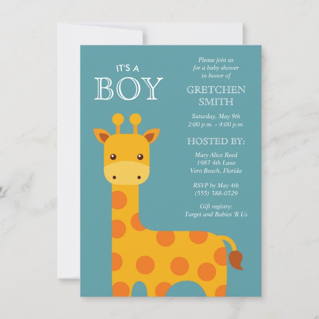 Det är en pojkvän-söt Giraffe Baby Shower-inbjudan Inbjudningar (Framsida)