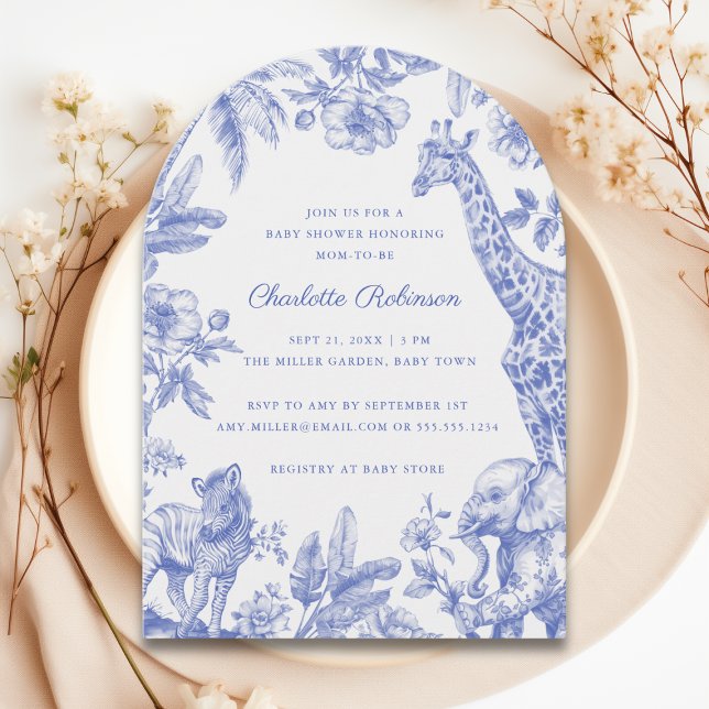 Det är en pojkvän Toile Safari Baby Shower Arch Inbjudningar (It's a Boy Toile Safari Baby Shower Arch Invitation)