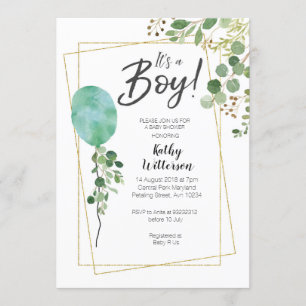 Det är en pojkvän Watercolor Greenery oh babydusch Inbjudningar