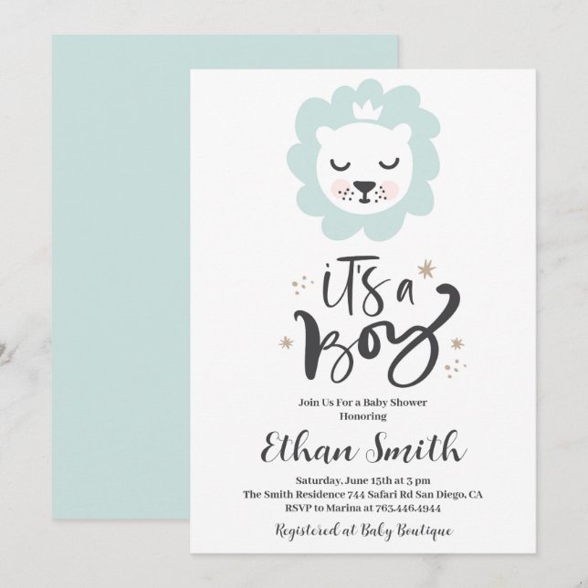 Det är en pojlejon Baby Shower-inbjudan Inbjudningar (Fram/baksida)