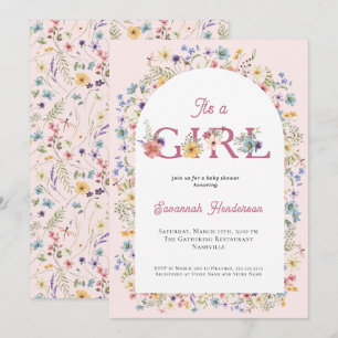 Det är en Rosa Baby Shower för Blommigt av jullov Inbjudningar