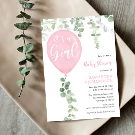 Det är en rosa-ballong för eucalyptus babydusch inbjudningar