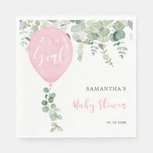 Det är en rosa-ballongflicka, babydusch, grön pappersservett