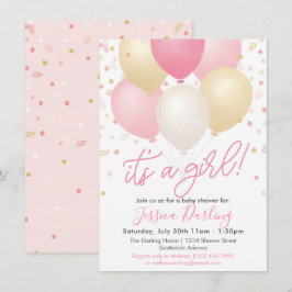 Det är en Rosa Balloons and Confetti för barn. Inbjudningar