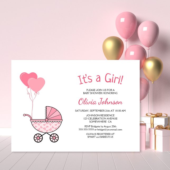 Det är en Rosa Barnvagn Baby Shower Inbjudningar (Skapare uppladdad)