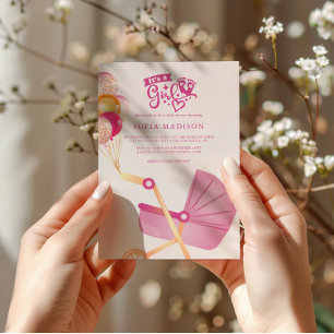 Det är en Rosa Barnvagn Baby Shower Inbjudningar