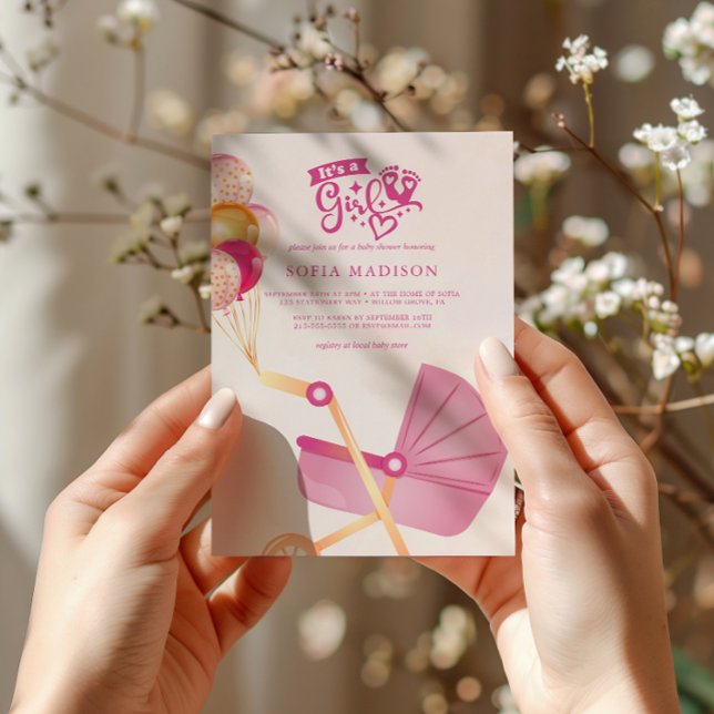 Det är en Rosa Barnvagn Baby Shower Inbjudningar (Skapare uppladdad)