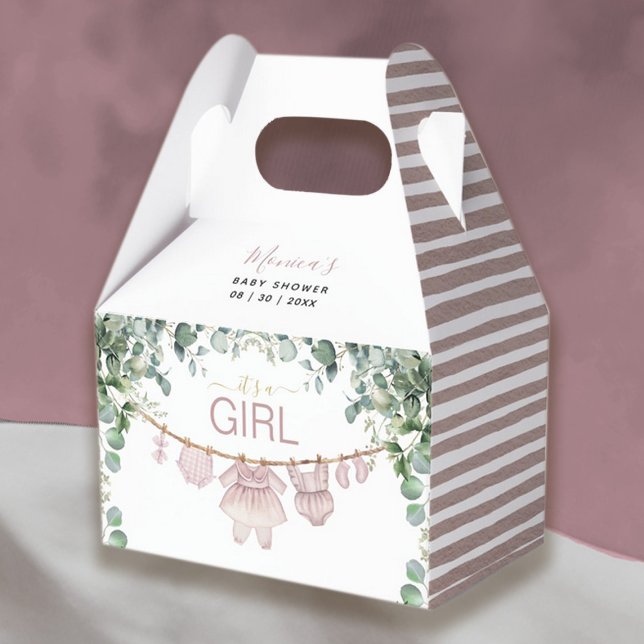 Det är en Rosa Boho Trasa Greenery Baby Shower Presentaskar (It’s A Girl Pink Boho Cloth Greenery Baby Shower Favor Box)