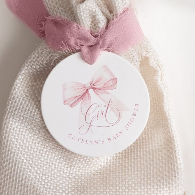 Det är en Rosa Bow Baby Shower Gåvor Etiketter (Skapare uppladdad)