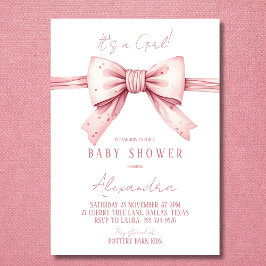 Det är en Rosa Bow Baby Shower. Inbjudningar