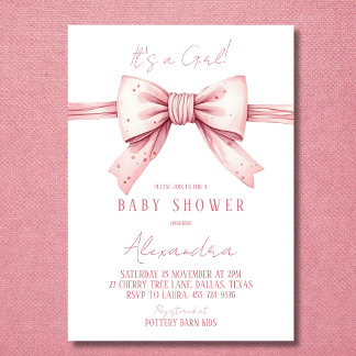 Det är en Rosa Bow Baby Shower. Inbjudningar