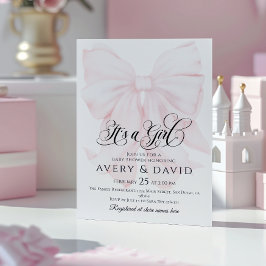 Det är en Rosa Bow Modern Elegant Baby Shower Inbjudningar