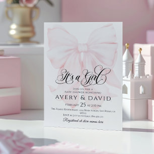 Det är en Rosa Bow Modern Elegant Baby Shower Inbjudningar