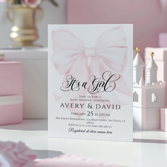 Det är en Rosa Bow Modern Elegant Baby Shower Inbjudningar (Skapare uppladdad)