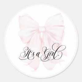 Det är en Rosa Bow Modern Elegant Baby Shower Runt Klistermärke