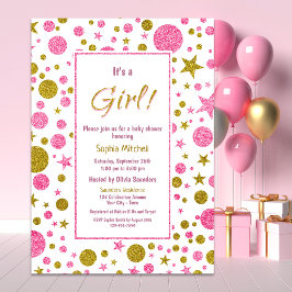 Det är en Rosa Confetti Baby Shower Inbjudningar