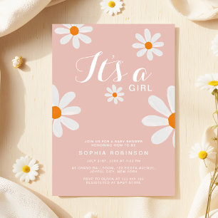 Det är en Rosa Daisy Blommor Baby Shower Inbjudningar