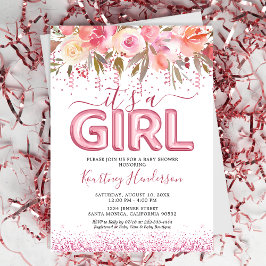 Det är en Rosa Flower Baby Shower Inbjudningar