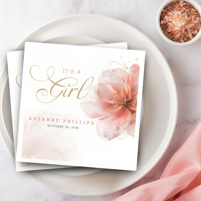 Det är en Rosa Guld Blommigt Modern Baby Shower Pappersservett (Skapare uppladdad)