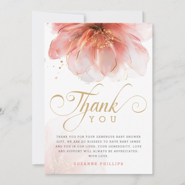 Det är en Rosa Guld Blommigt Modern Baby Shower Tack Kort (Framsida)