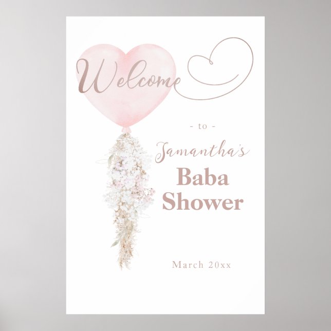 Det är en Rosa Heart Balloon Baby Shower välkommen Poster (Framsidan)