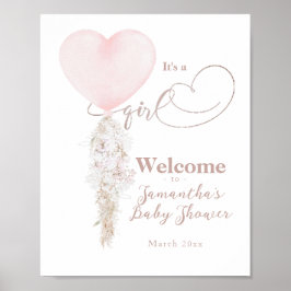 Det är en Rosa Heart Balloon Baby Shower välkommen Poster