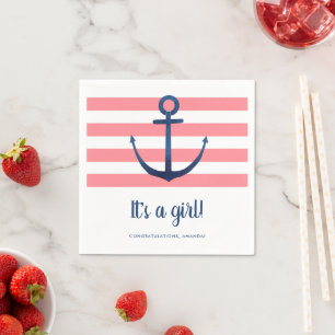 Det är en Rosa Navy Baby Shower Napkins Pappersservett