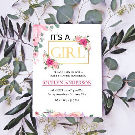 Det är en Rosa och Guld, babykläder Inbjudningar