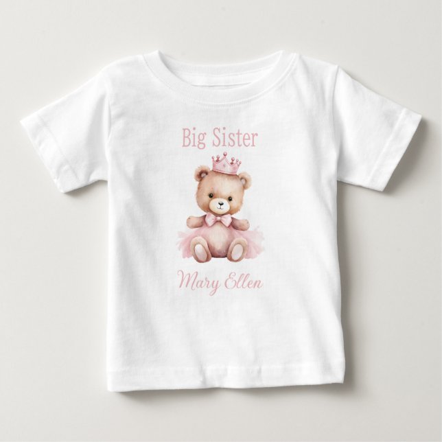 Det är en Rosa Princess Bear Big Sister T Shirt (Framsida)