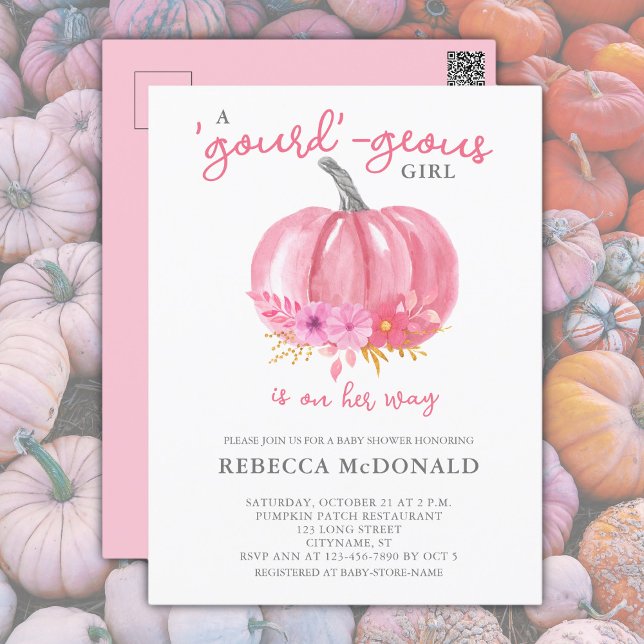 Det är en Rosa Pumpkin Baby Shower-inbjudan. Vykort (Skapare uppladdad)