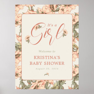 Det är en Rosa ros Baby Shower Välkommen Poster