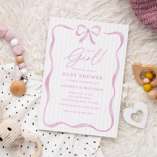 Det är en rosa rosett baby shower för flicka inbjudningar