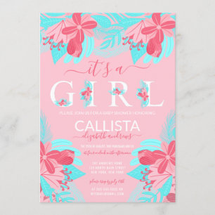 Det är en Rosa Teal Blommigt Baby Shower Inbjudningar