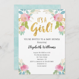 Det är en Rosa Teal Guld Watercolor Baby Shower Inbjudningar