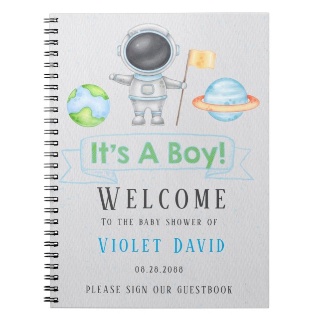 Det är en Rymden Boy Baby Shower Guestbook Anteckningsbok (Framsidan)