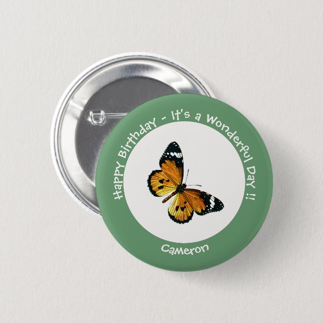 Det är en slöjd tiger/afrikansk drottning Butterfl Knapp (Framsida & baksida)