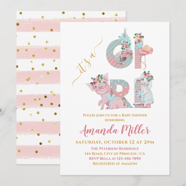Det är en Söt Animal Brev Baby Shower Invi Inbjudningar (Fram/baksida)