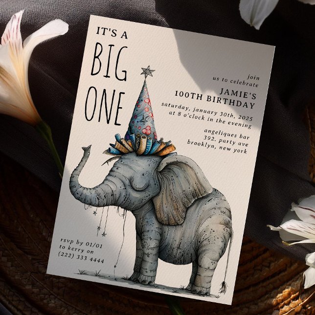 Det är en STOR EN' Rolig Whimsical Elefant Födelse Inbjudningar (Skapare uppladdad)