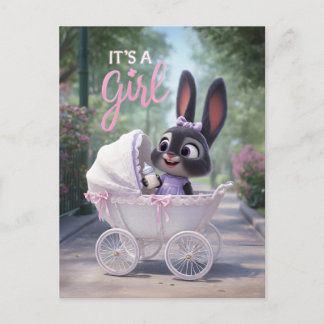 Det är en tjej: Baby Bunny i rosa spetsig barnvagn Meddelande Vykort
