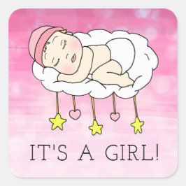 Det är en tjej, baby shower eller födselannons fyrkantigt klistermärke