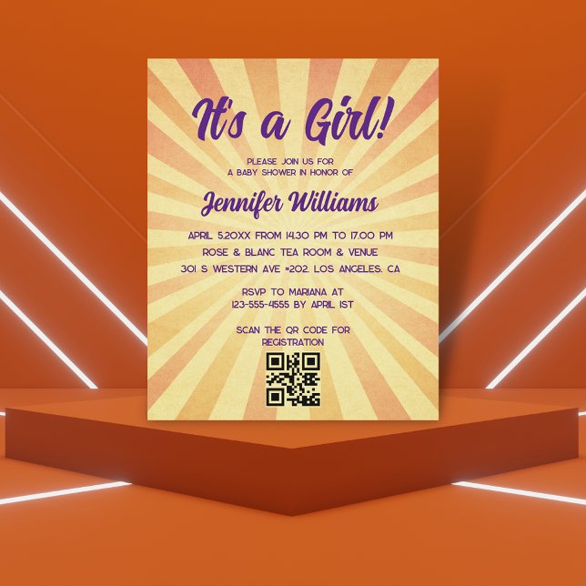 det är en tjej, baby shower retro qr-kod inbjudan  (Skapare uppladdad)