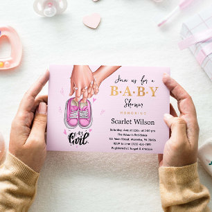 Det är en tjej! Baby Shower Rosa flickskor Inbjuda Vykort