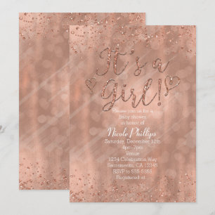 Det är en tjej Baby Shower Rosa Rosa Guld Glamour Inbjudningar