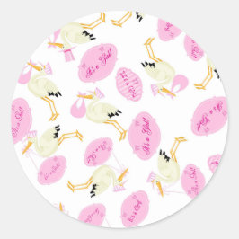 Det är en tjej Baby Sticker med Storks Runt Klistermärke