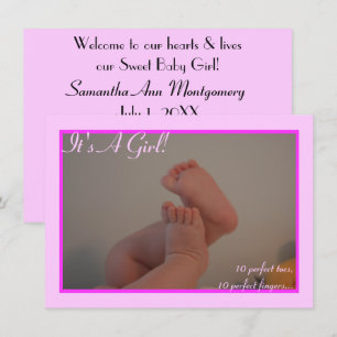 Det är en tjej Baby Tår Foto Rosa Annonsering Inbjudningar