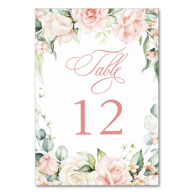 Det är en tjej Blush Blommor Bebis Bjudning Bordsnummer (Framsidan)