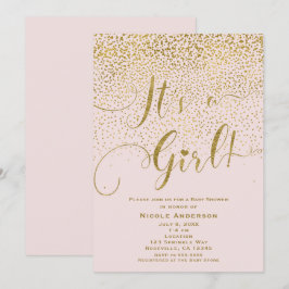 Det är en tjej! Blush rosa & guldkonfetti för baby Inbjudningar