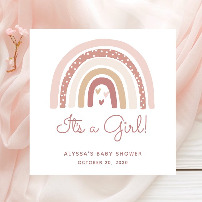 Det är en tjej Boho Rainbow Baby Shower Pappersservett (Skapare uppladdad)