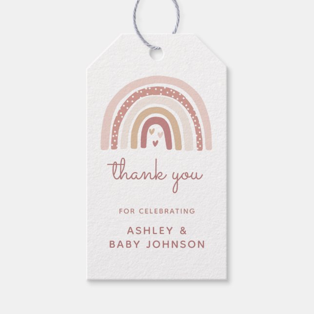 Det är en tjej Boho regnbåge Baby Shower Tacksamhe Presentetikett (Framsidan)