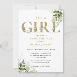 Det är en tjej Botanisk guld bokstav Baby Shower Inbjudningar
